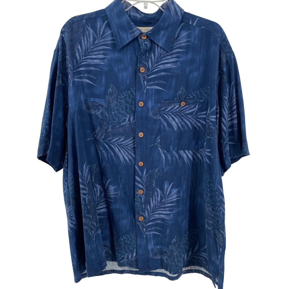 Island Republic Mens XL Blue 100% Silk Hawaiin Tropical Palm Leaf Floral Camp